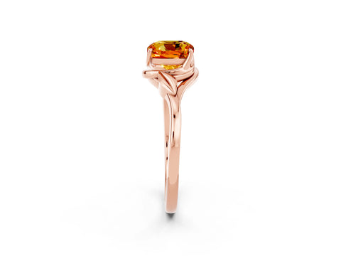 Rose gold Cushion Cut Citrine Solitaire Ring with Twist Band and Four-Prong Setting_26