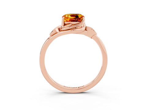 Rose gold Cushion Cut Citrine Solitaire Ring with Twist Band and Four-Prong Setting_27