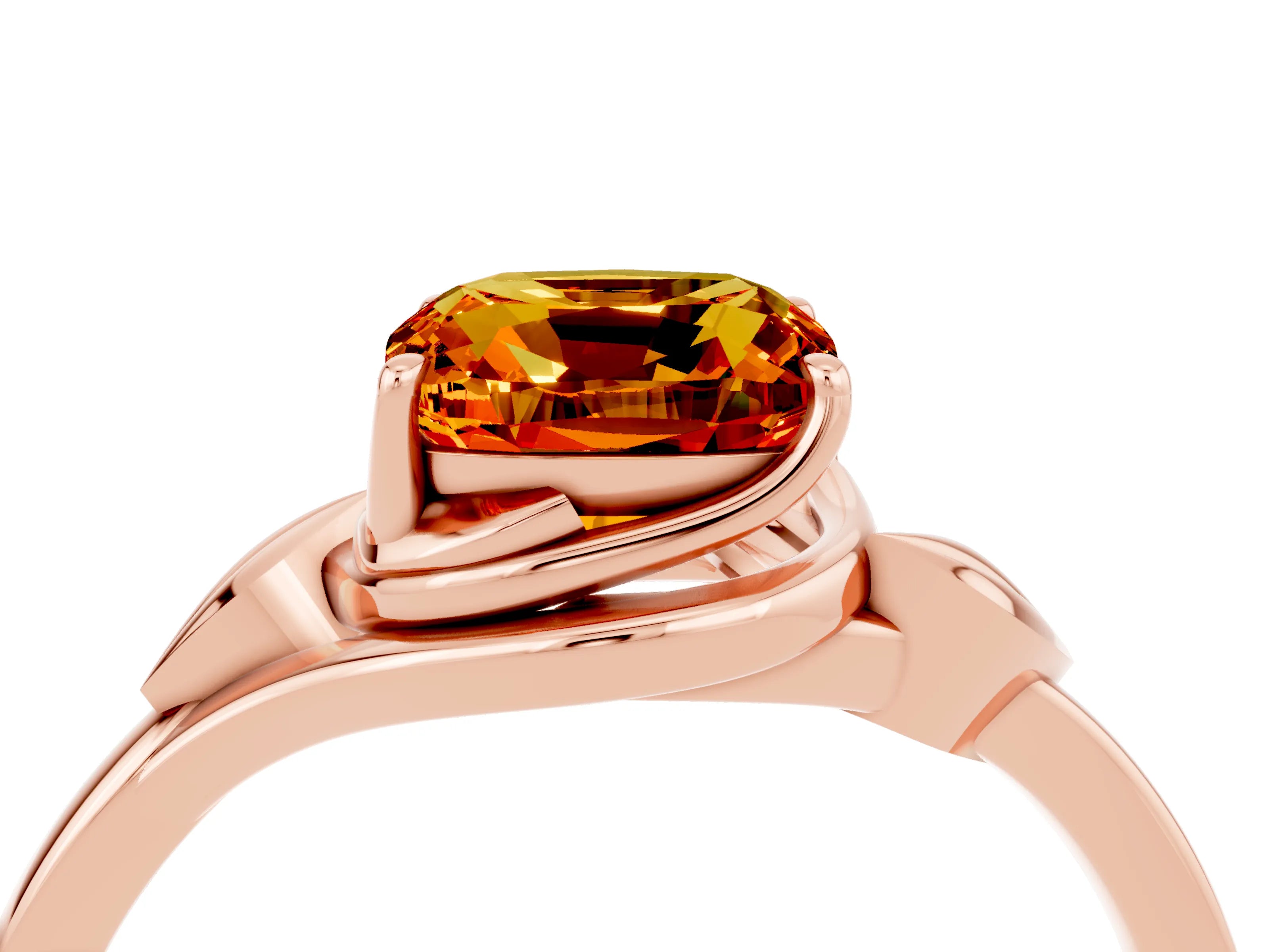 Rose gold Cushion Cut Citrine Solitaire Ring with Twist Band and Four-Prong Setting_28