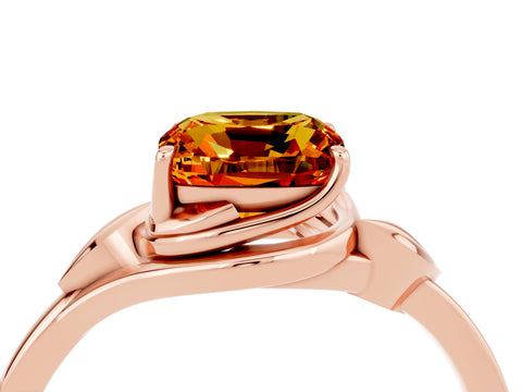 Rose gold Cushion Cut Citrine Solitaire Ring with Twist Band and Four-Prong Setting_28