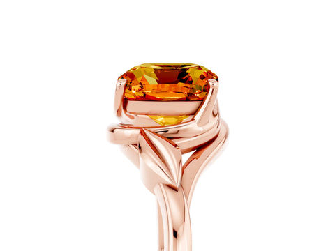 Rose gold Cushion Cut Citrine Solitaire Ring with Twist Band and Four-Prong Setting_29