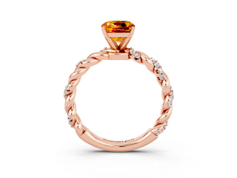Rose gold Cushion Cut Citrine Solitaire Ring with Twisted Band and Pavé Accents_3