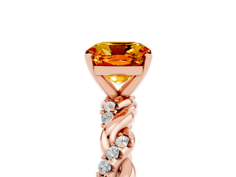 Rose gold Cushion Cut Citrine Solitaire Ring with Twisted Band and Pavé Accents_5
