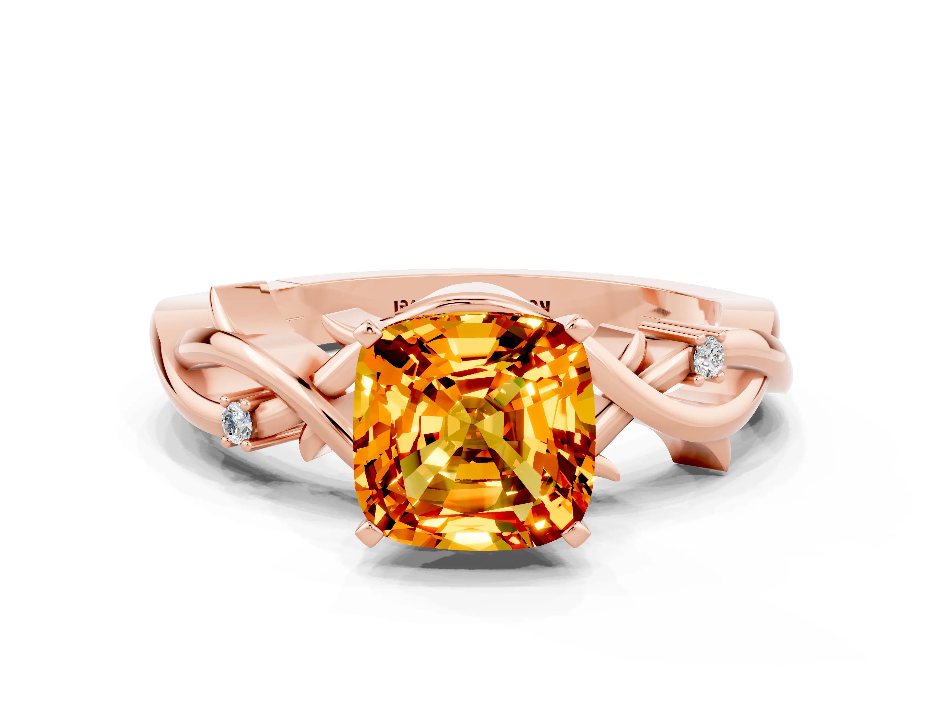 Rose gold Cushion Cut Citrine Solitaire Ring with Twisted Band and Prong Setting