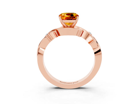 Rose gold Cushion Cut Citrine Solitaire Ring with Twisted Band and Prong Setting_3