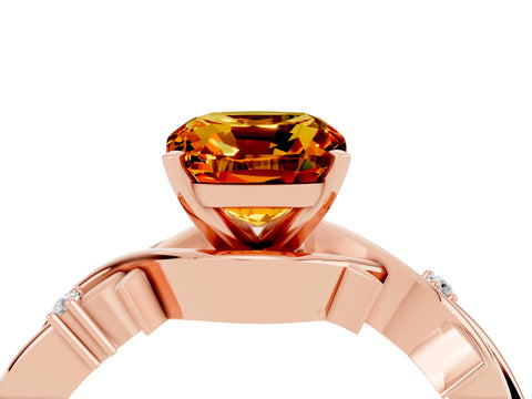 Rose gold Cushion Cut Citrine Solitaire Ring with Twisted Band and Prong Setting_4