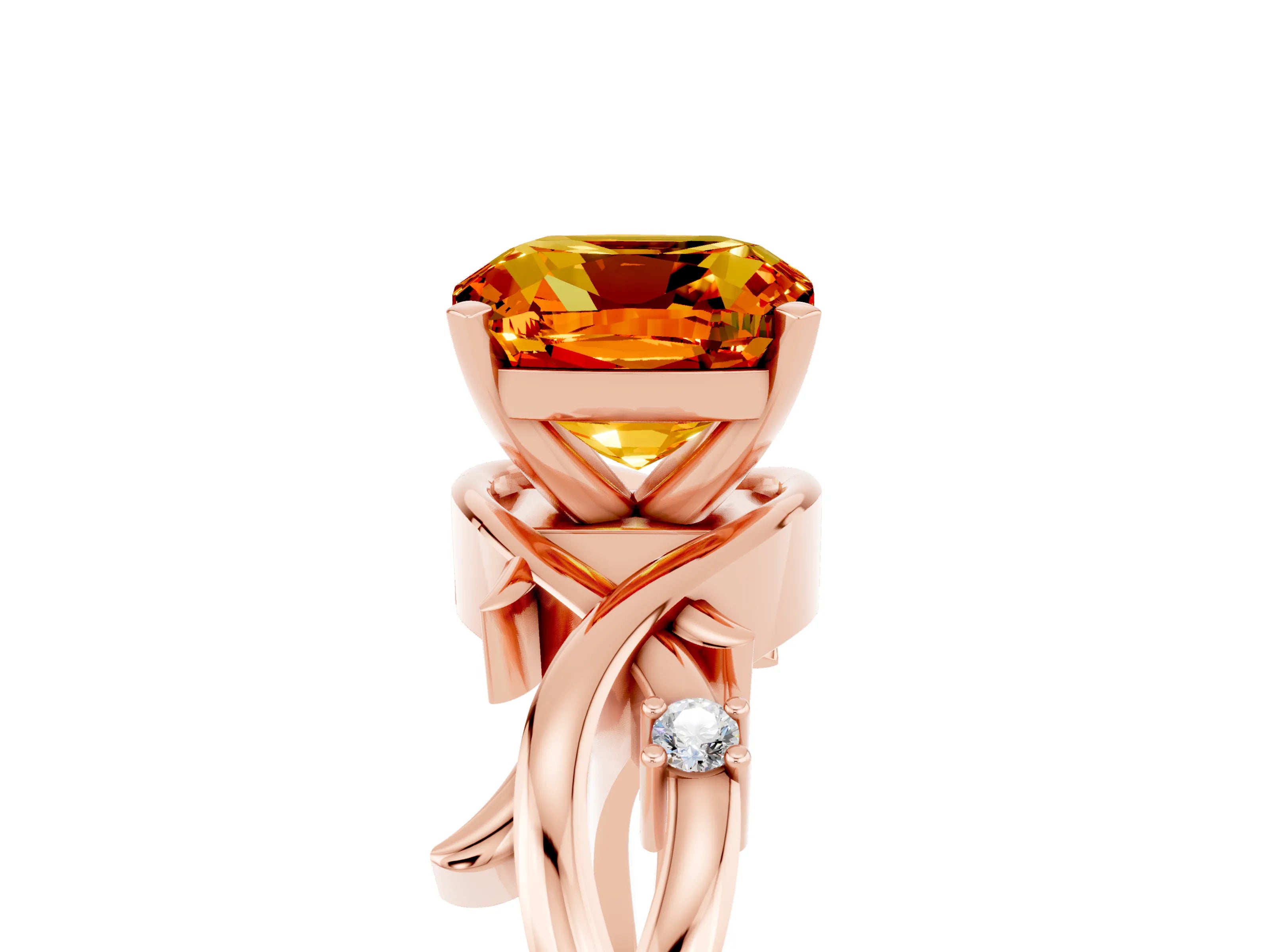 Rose gold Cushion Cut Citrine Solitaire Ring with Twisted Band and Prong Setting_5