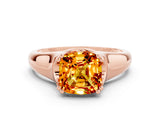 Rose gold Cushion Cut Citrine Solitaire Ring with Wide Band and Prong Setting