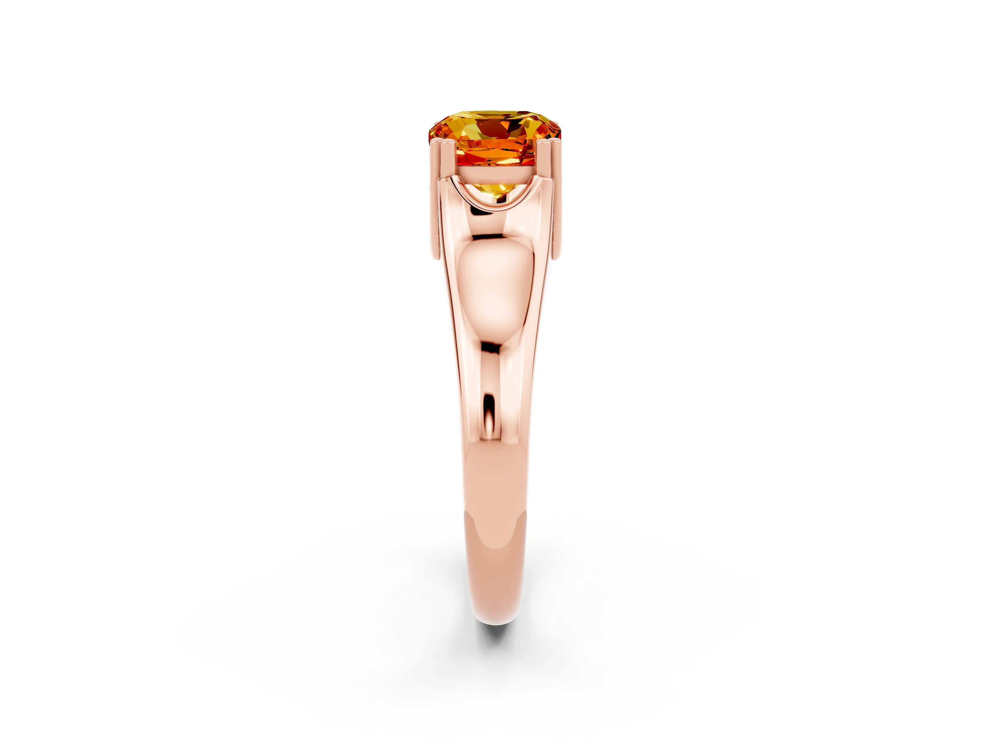Rose gold Cushion Cut Citrine Solitaire Ring with Wide Band and Prong Setting_2