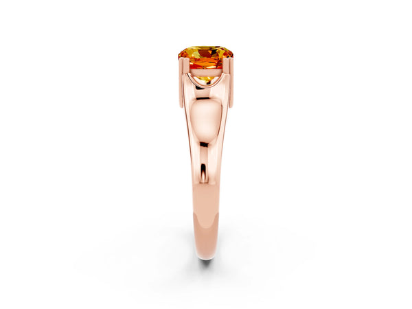 Rose gold Cushion Cut Citrine Solitaire Ring with Wide Band and Prong Setting