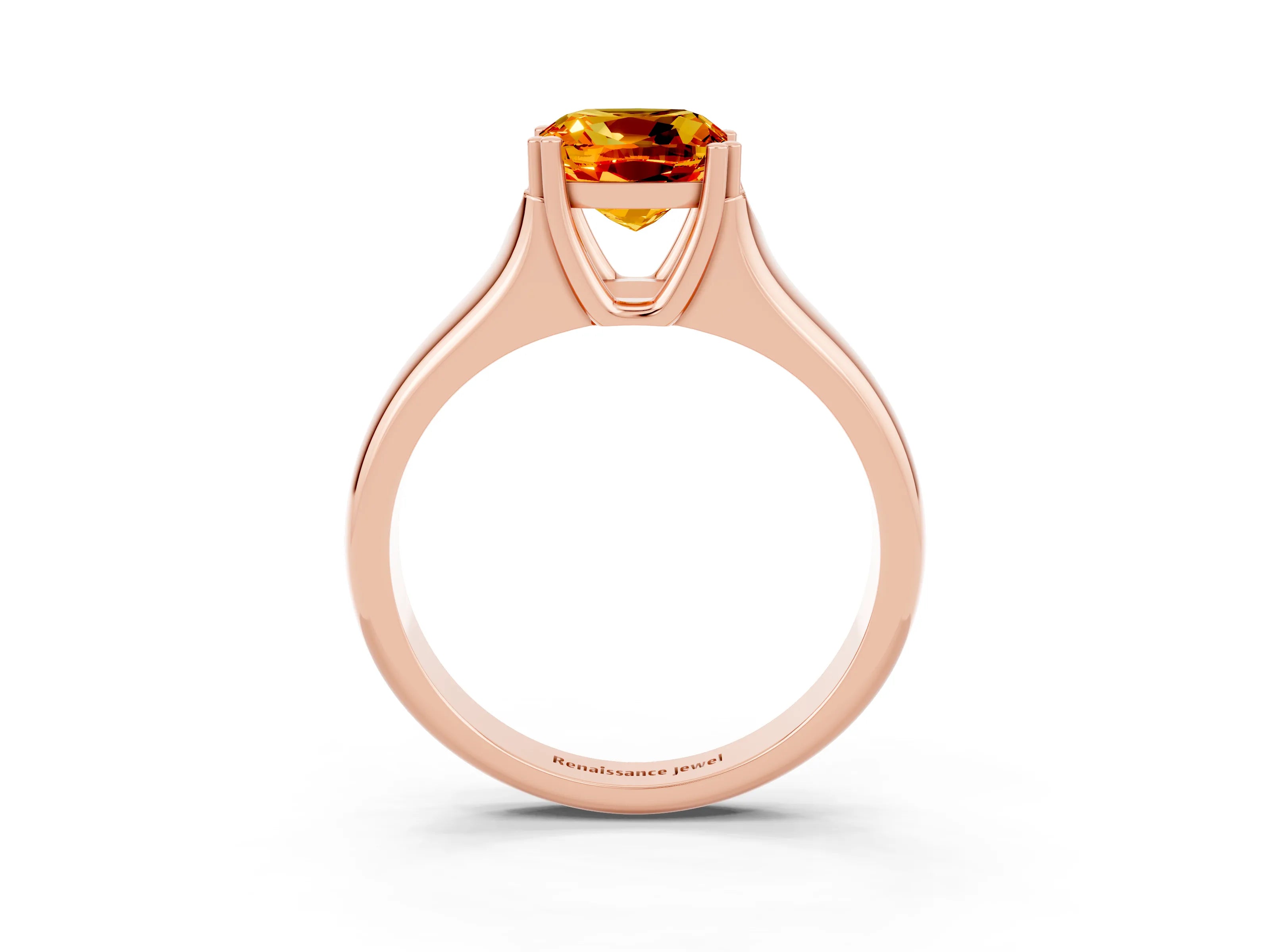 Rose gold Cushion Cut Citrine Solitaire Ring with Wide Band and Prong Setting_3