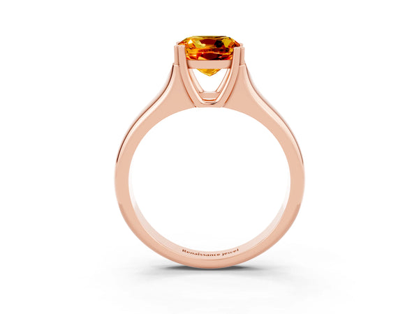Rose gold Cushion Cut Citrine Solitaire Ring with Wide Band and Prong Setting