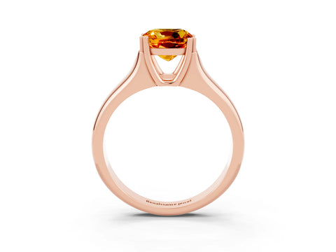 Rose gold Cushion Cut Citrine Solitaire Ring with Wide Band and Prong Setting_3