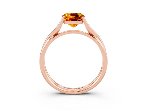 Rose gold Cushion Cut Citrine   Solitaire Twist Band Prong Setting Ring_15