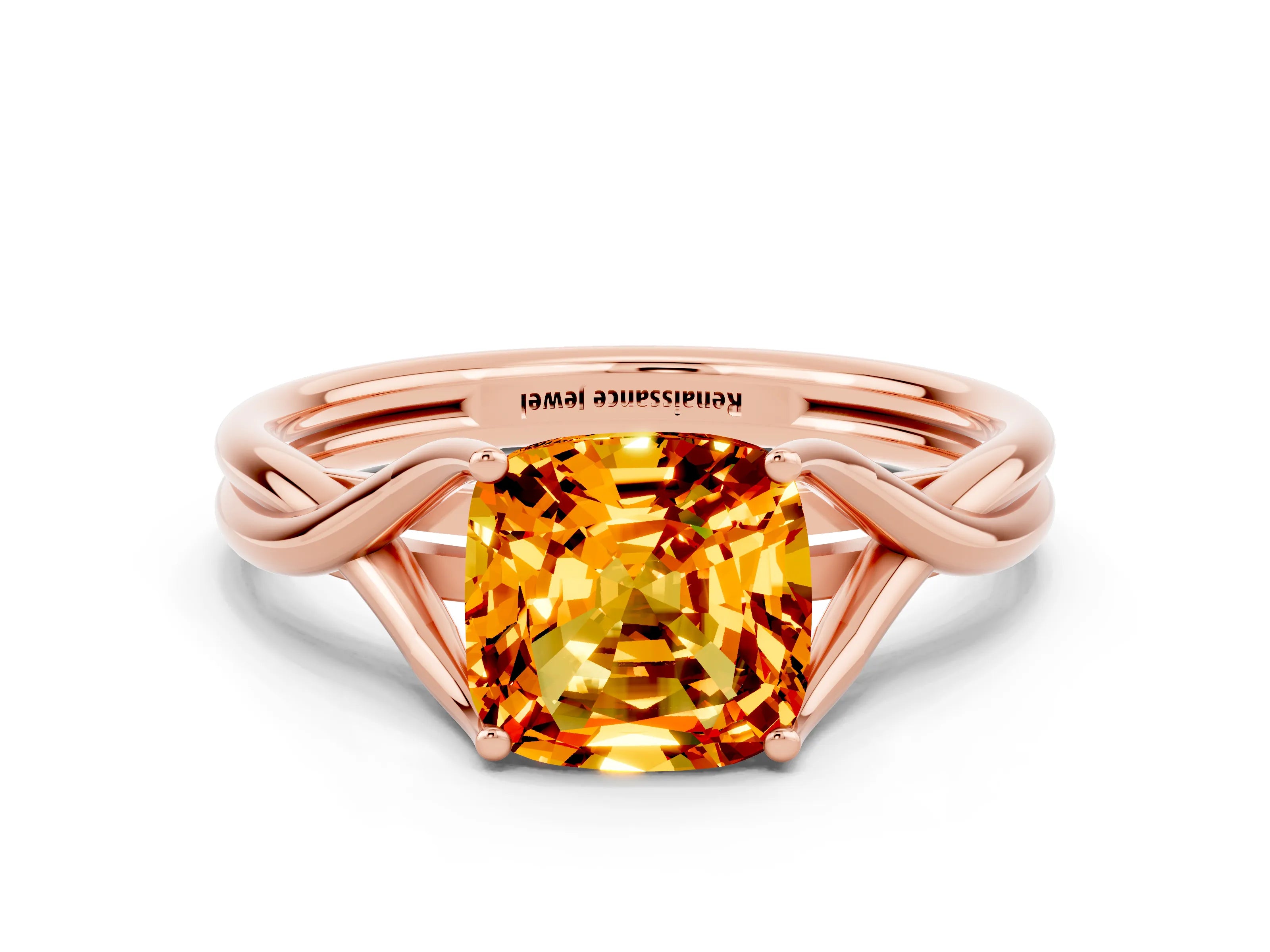 Rose gold Cushion Cut Citrine Solitaire Twist Band Prong Setting Ring_24