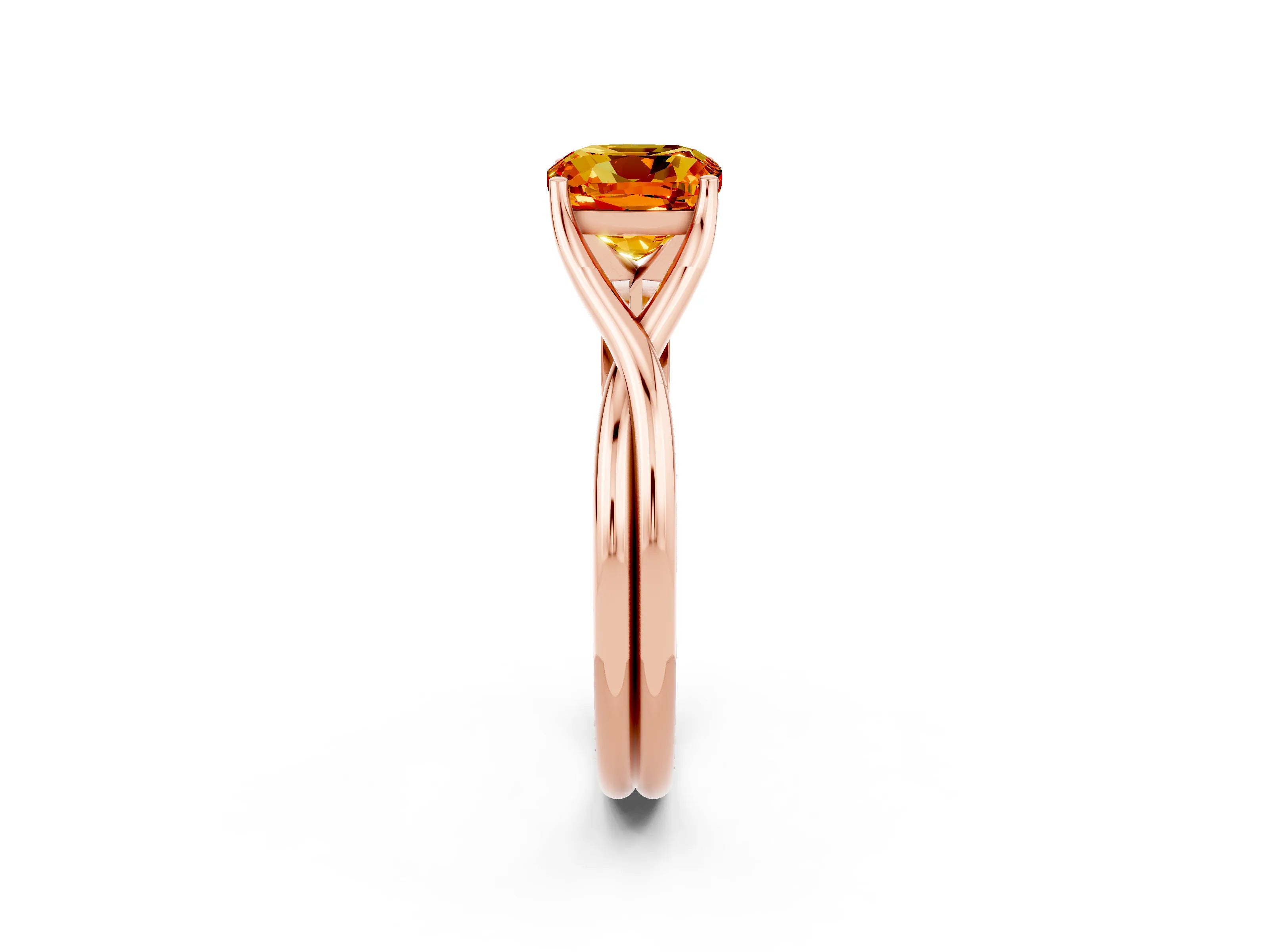 Rose gold Cushion Cut Citrine Solitaire Twist Band Prong Setting Ring_26