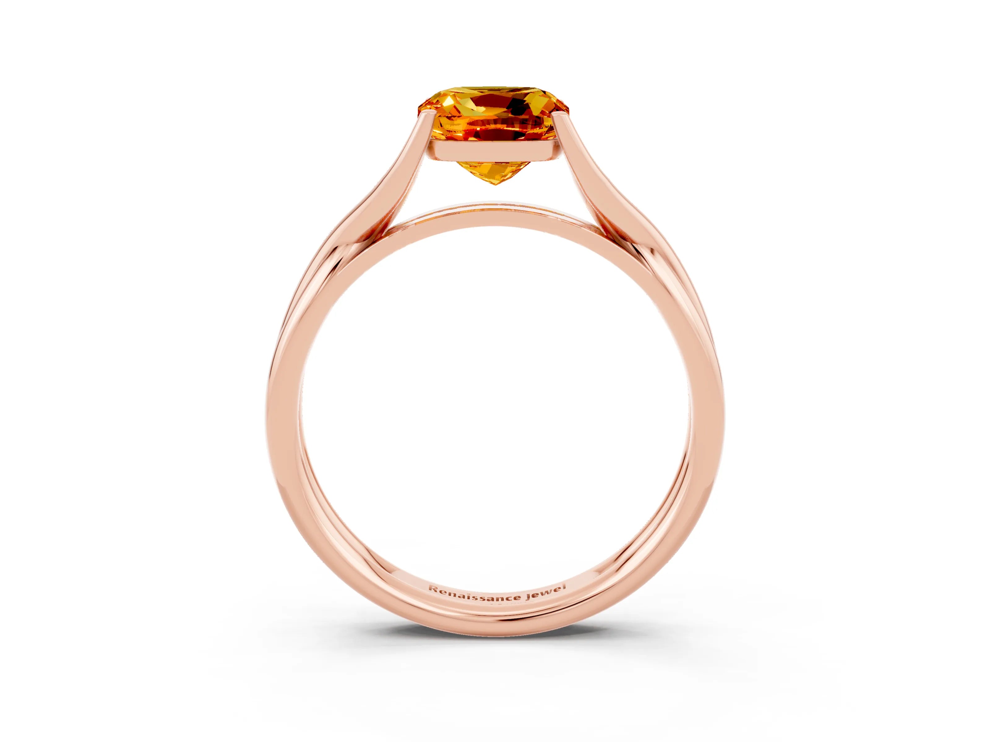 Rose gold Cushion Cut Citrine Solitaire Twist Band Prong Setting Ring_27