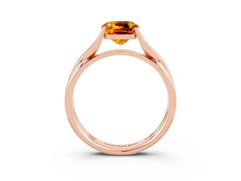 Rose gold Cushion Cut Citrine Solitaire Twist Band Prong Setting Ring_27