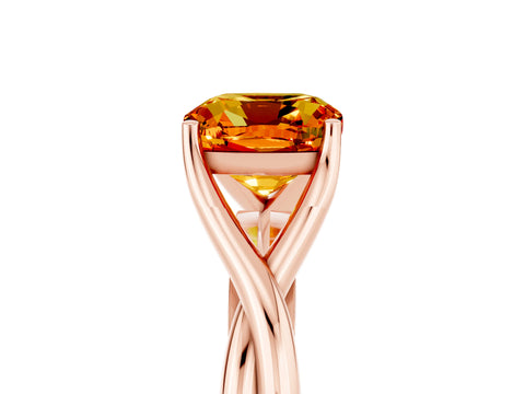 Rose gold Cushion Cut Citrine Solitaire Twist Band Prong Setting Ring_29