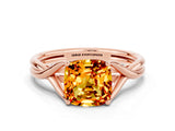 Rose gold Cushion Cut Citrine Solitaire Twist Band Prong Setting Ring_45