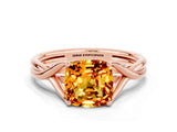 Rose gold Cushion Cut Citrine Solitaire Twist Band Prong Setting Ring_57