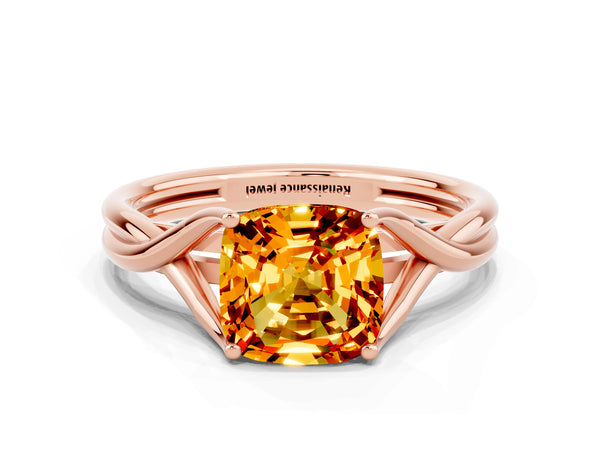 Rose gold Cushion Cut Citrine Solitaire Twist Band Prong Setting Ring