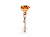 Rose gold Cushion Cut Citrine Solitaire Twisted Band with Round  Accents and Prong Setting_14