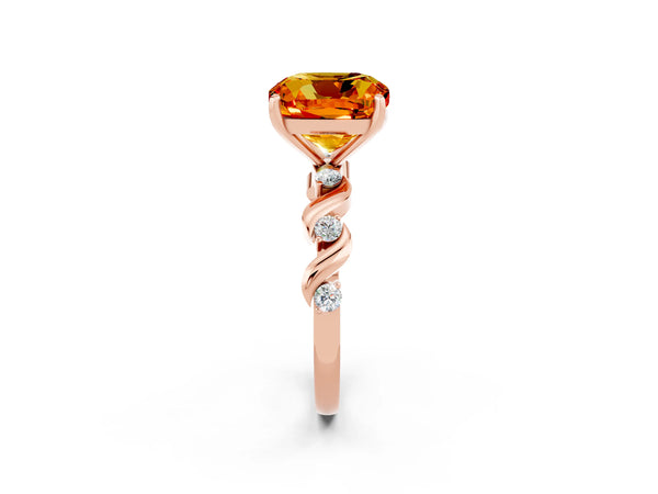 Rose gold Cushion Cut Citrine Solitaire Twisted Band with Round  Accents and Prong Setting