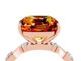 Rose gold Cushion Cut Citrine Solitaire Twisted Band with Round  Accents and Prong Setting_16