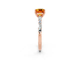 Rose gold Cushion Cut Citrine Solitaire with Side Baguettes and Channel Set Band_2