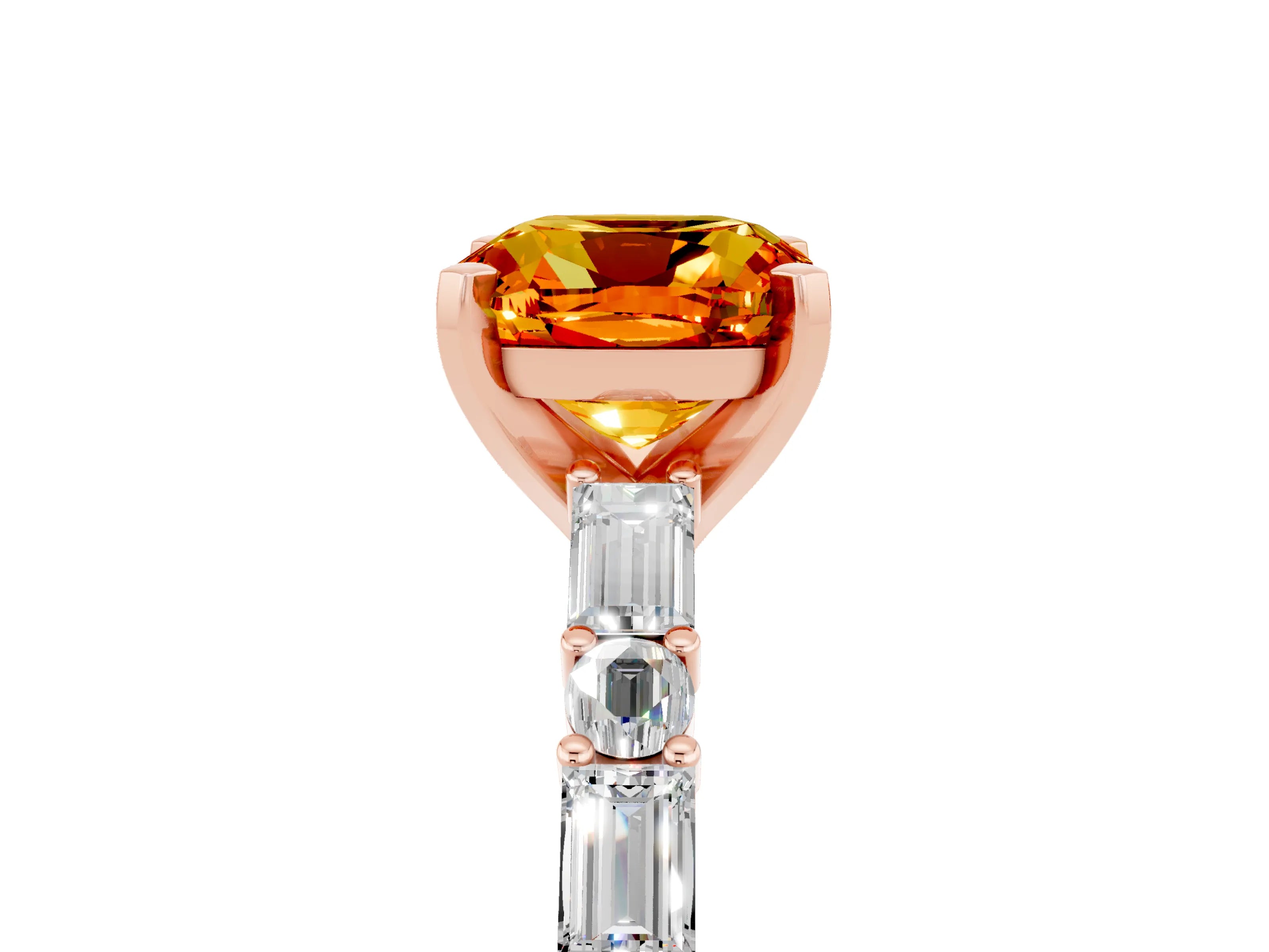 Rose gold Cushion Cut Citrine Solitaire with Side Baguettes and Channel Set Band_5
