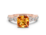 Rose gold Cushion Cut Citrine Solitaire with Side Stones, Pave Band, Four-Prong Setting_36