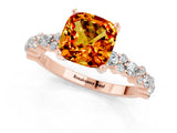 Rose gold Cushion Cut Citrine Solitaire with Side Stones, Pave Band, Four-Prong Setting_37