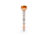 Rose gold Cushion Cut Citrine Solitaire with Side Stones, Pave Band, Four-Prong Setting_38