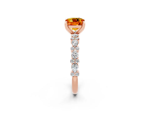 Rose gold Cushion Cut Citrine Solitaire with Side Stones, Pave Band, Four-Prong Setting_38