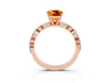 Rose gold Cushion Cut Citrine Solitaire with Side Stones on a Pavé Band and Four-Prong Setting_3