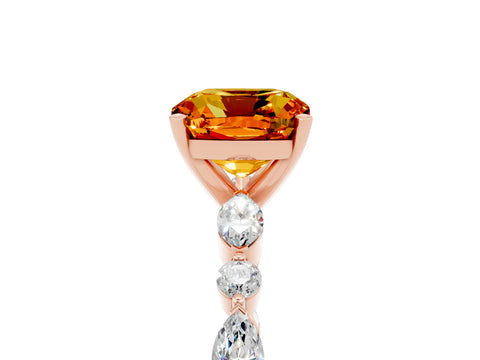 Rose gold Cushion Cut Citrine Solitaire with Side Stones on a Pavé Band and Four-Prong Setting_5