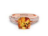 Rose gold Cushion Cut Citrine Split Shank Engagement Ring with Pavé Band