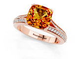 Rose gold Cushion Cut Citrine Split Shank Engagement Ring with Pavé Band_1