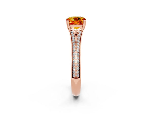 Rose gold Cushion Cut Citrine Split Shank Engagement Ring with Pavé Band