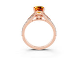 Rose gold Cushion Cut Citrine Split Shank Engagement Ring with Pavé Band_3