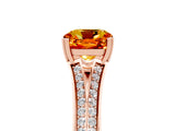 Rose gold Cushion Cut Citrine Split Shank Engagement Ring with Pavé Band_5