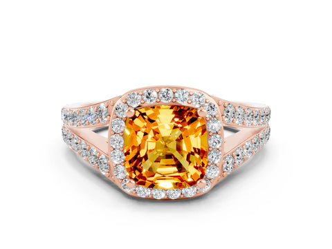 Rose gold Cushion Cut Citrine Split Shank Halo Ring with Four-Prong Setting_12