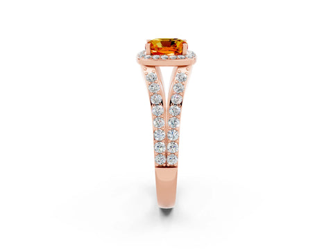 Rose gold Cushion Cut Citrine Split Shank Halo Ring with Four-Prong Setting_14