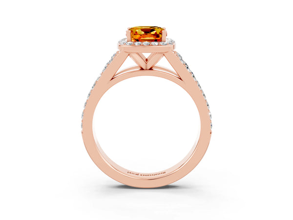 Rose gold Cushion Cut Citrine Split Shank Halo Ring with Four-Prong Setting