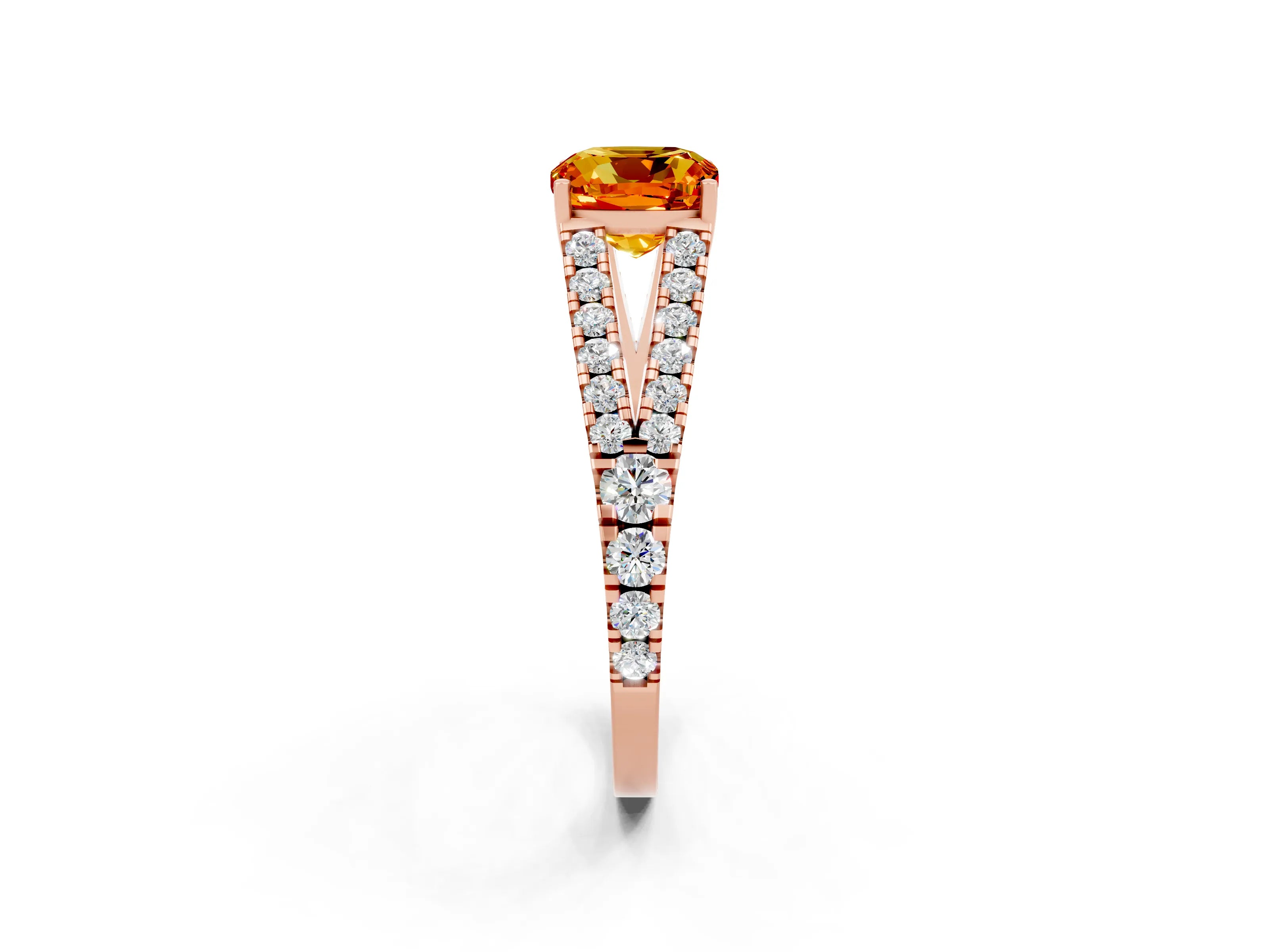 Rose gold Cushion Cut Citrine Split Shank Pavé Engagement Ring with Four-Prong Setting_14