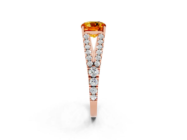 Rose gold Cushion Cut Citrine Split Shank Pavé Engagement Ring with Four-Prong Setting