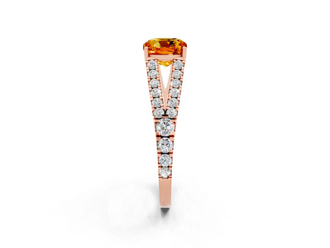 Rose gold Cushion Cut Citrine Split Shank Pavé Engagement Ring with Four-Prong Setting_14