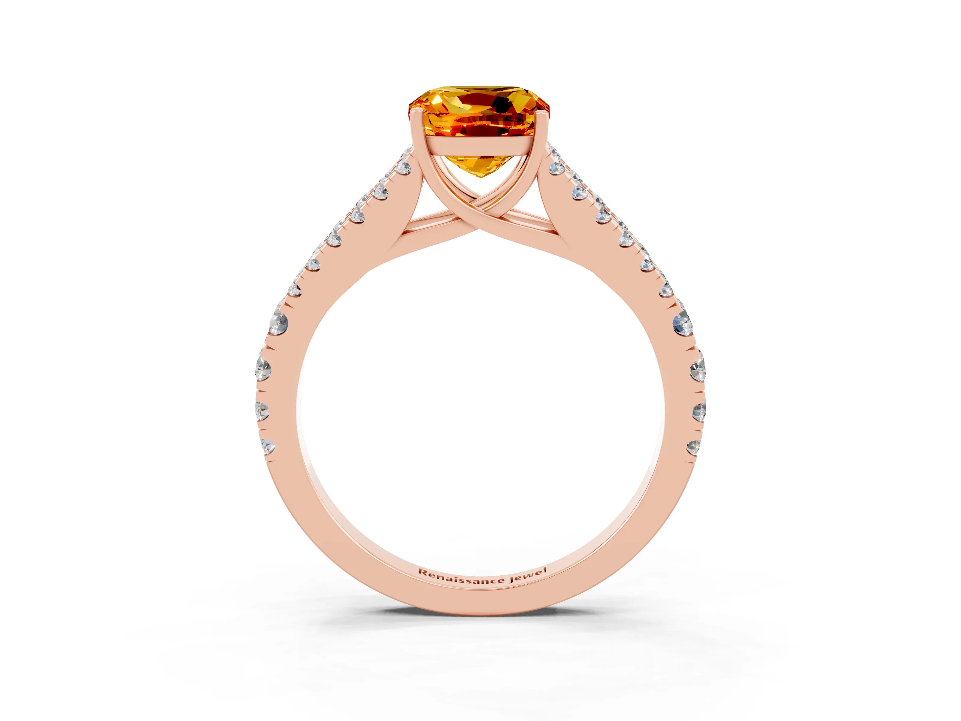 Rose gold Cushion Cut Citrine Split Shank Pavé Engagement Ring with Four-Prong Setting_15