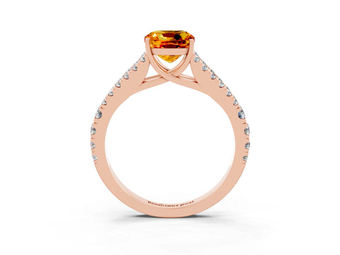 Rose gold Cushion Cut Citrine Split Shank Pavé Engagement Ring with Four-Prong Setting_15